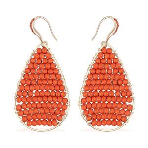 Women's Orange Howlite and Austrian Crystal Tear Drop Earrings in Goldtone